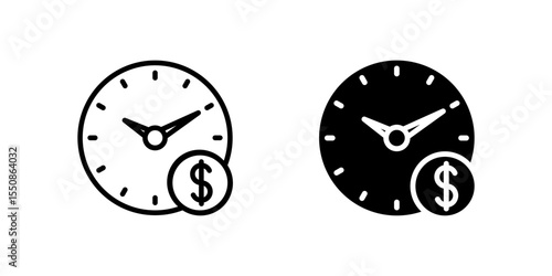 Time and money icon set combining clock and dollar to represent hourly rates and freelance billing