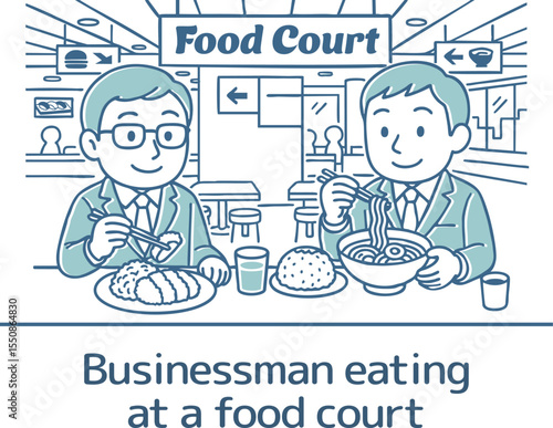 フードコートで食事をするビジネスマン
Businessman eating at a food court