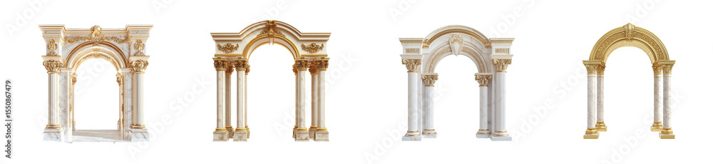 Obraz premium Ornate archways in cream and gold. isolated on transparent background