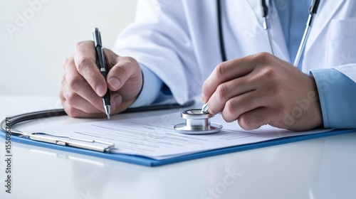 Doctor filling out medical forms