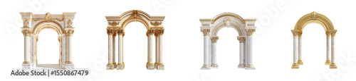 Ornate archways in cream and gold. isolated on transparent background