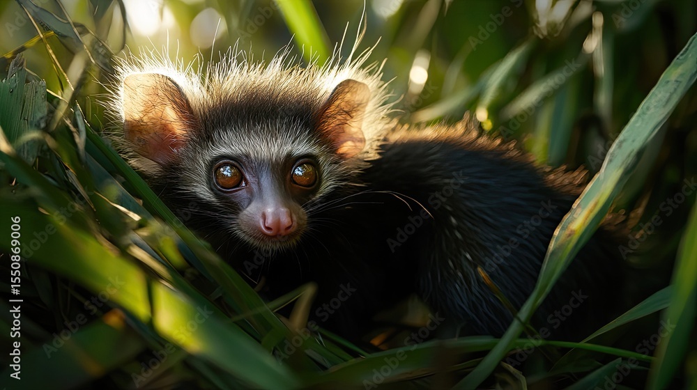 Obraz premium Asian Palm Civet Kit with Jungle Grass.