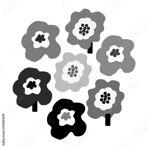 北欧風の可愛らしいお花イラスト白黒シンプル