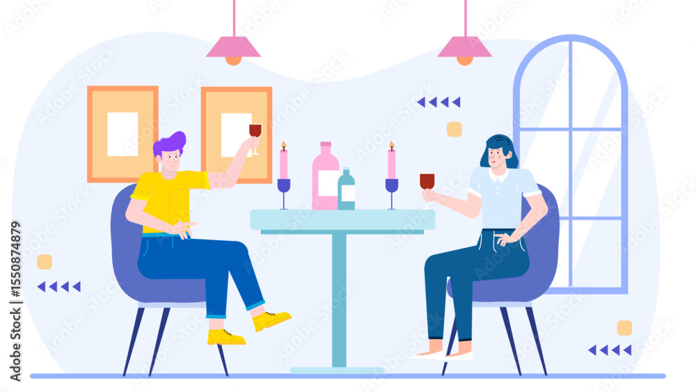 Couple enjoys a romantic dinner at a restaurant. Perfect for showcasing date nights, romantic experiences, dining out, love, relationships. Couple enjoys a romantic dinner at a restaurant. Perfect for showcasing date nights, romantic experiences, dining out, love, relationships.