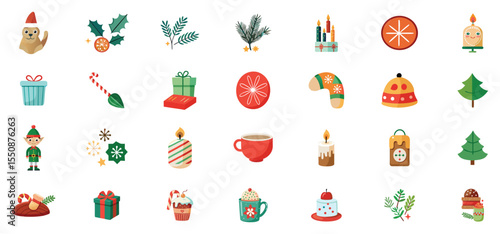 A delightful assortment of cute illustrated christmas themed icons for festive holiday celebrations and designs