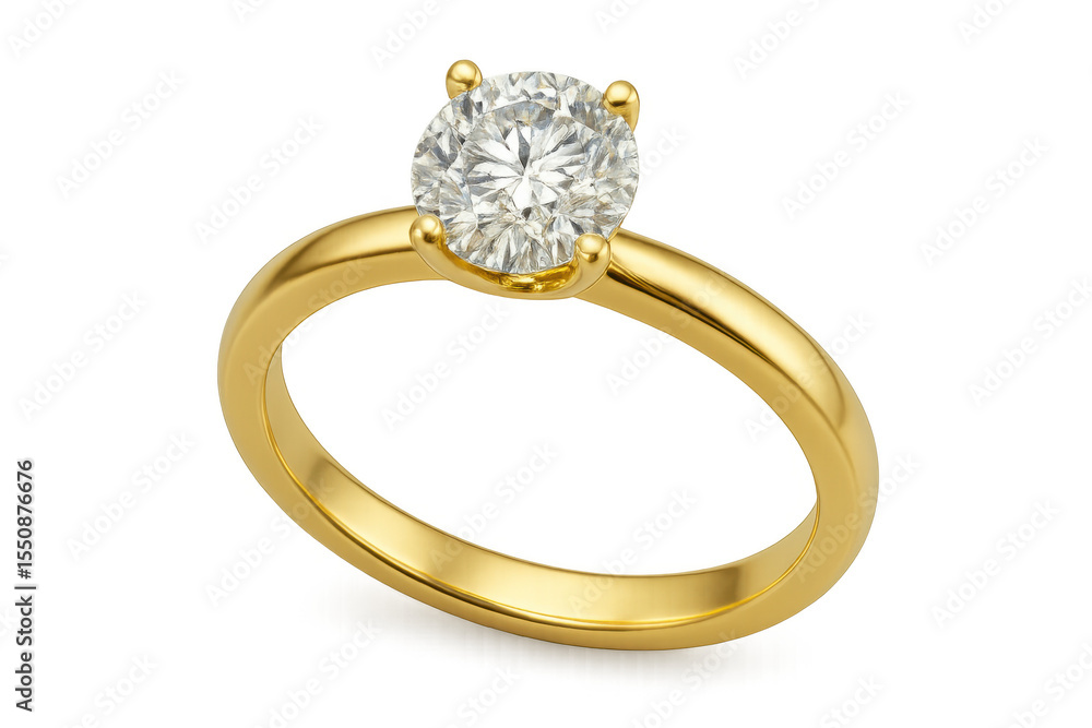 Golden ring with a big solitaire diamond on a transparent background, ideal for wedding and engagement themes Golden ring with a big solitaire diamond on a transparent background, ideal for wedding and engagement themes