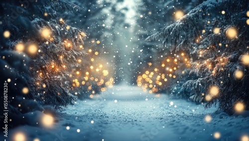 Winter wonderland scene with glowing lights