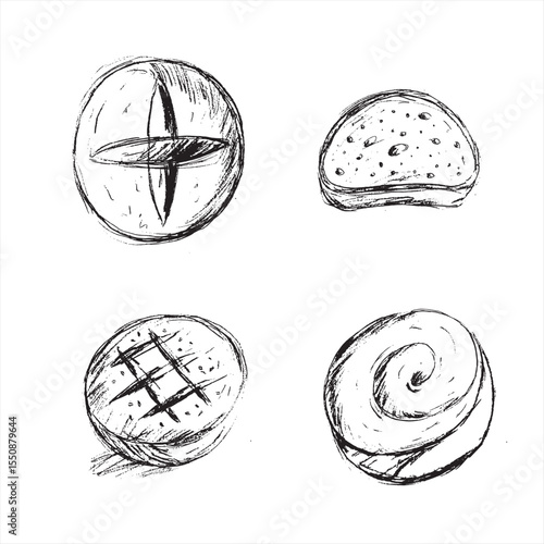 food illustration sketch bread variants