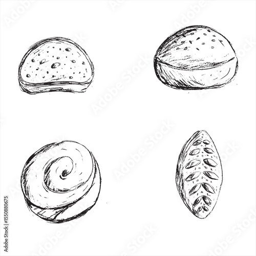 food illustration sketch bread variants