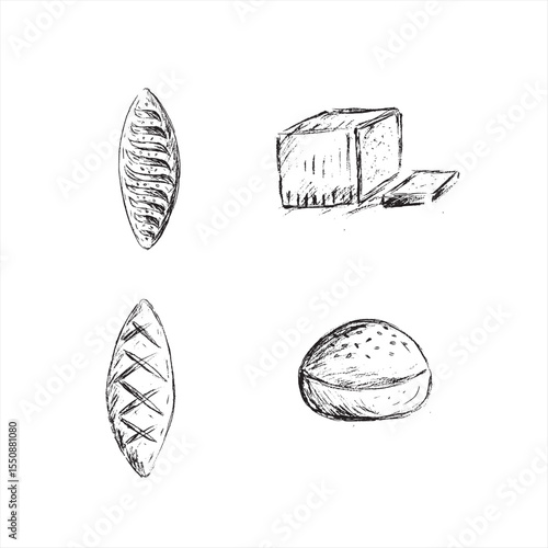 food illustration sketch bread variants