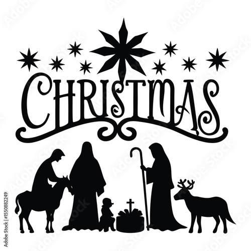Silent night beneath starlit skies, a nativity silhouette glows with hope. A Christmas Bible verse echoes the birth of Christ, filling hearts with peace and joy.
