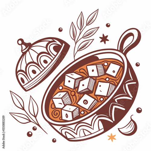Paneer Butter Masala vector silhouette illustration isolated on white background