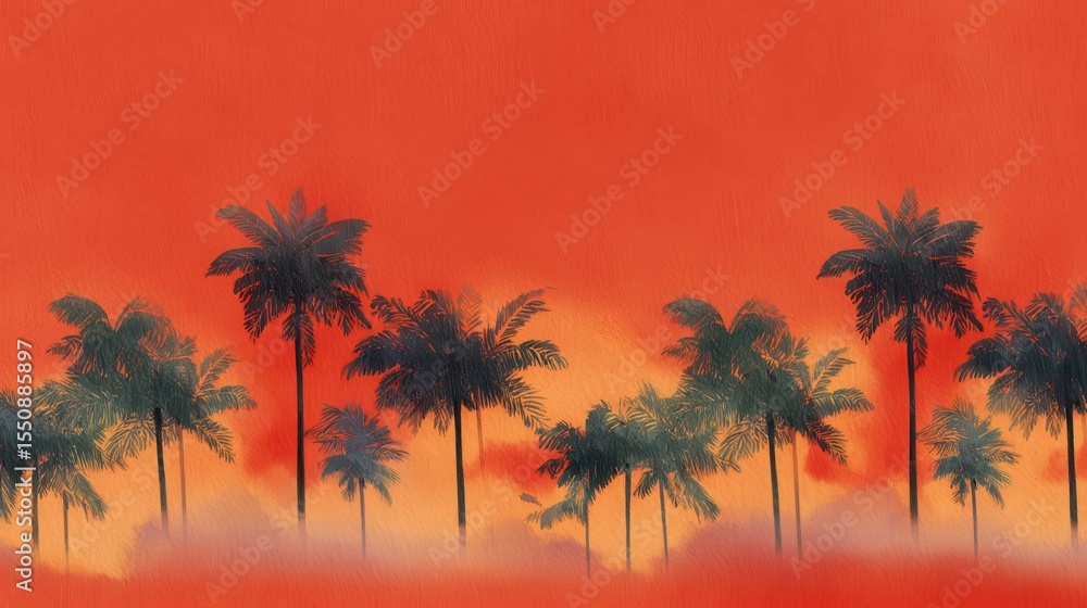 Obraz premium Palm trees against a vibrant sunset.