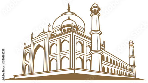 Architectural Line Art of the Taj Mahal Monument
