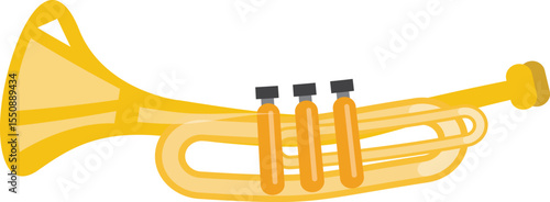 Flat Vector Illustration of a Yellow Trumpet Musical Instrument