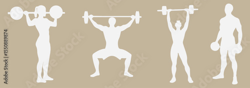 Weightlifting silhouette icon set. Male and female athlete. Gym Silhouette Vector Art Icons. Eps 10.