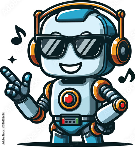Cool Dancing Robot, Fun Tech Cartoon Illustration