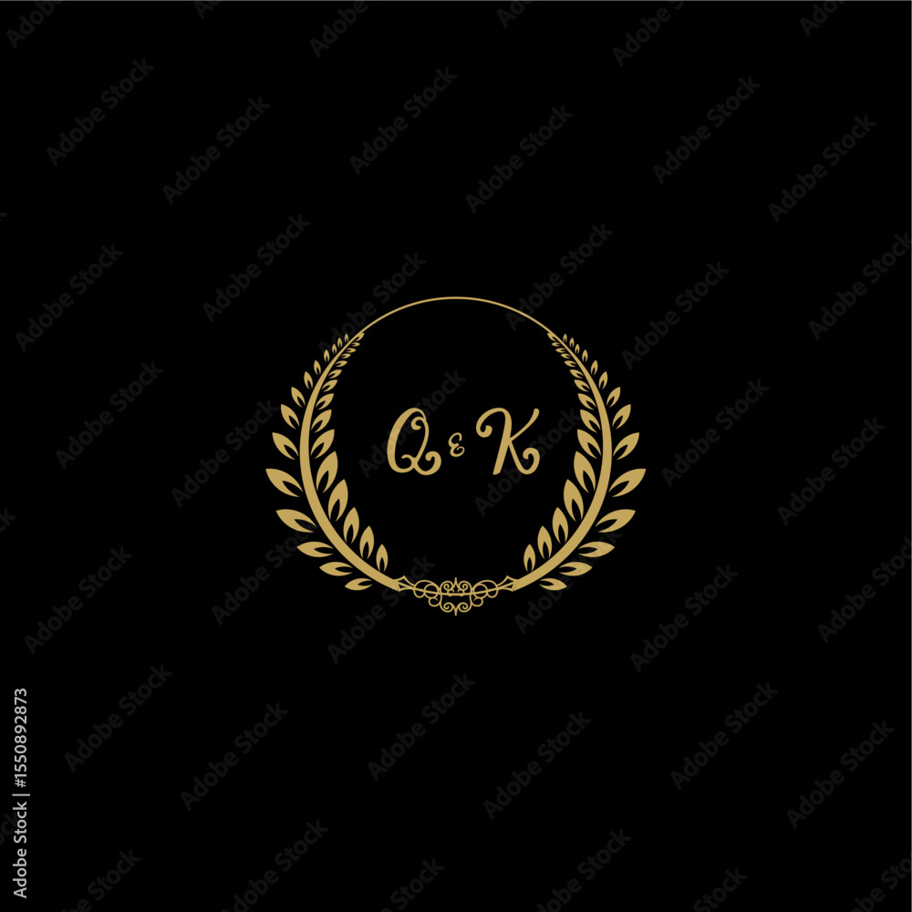 Fototapeta premium QK beautiful feminine and elegant wedding monogram initial logo with circle floral gold