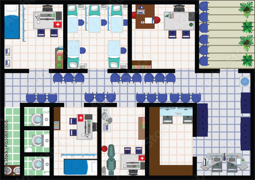 Hospital Top View Floor Map Interior Design