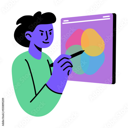 A person using blend tool, flat style illustration 