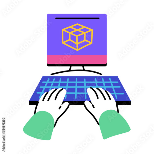 A flat style illustration of 3d modelling 
