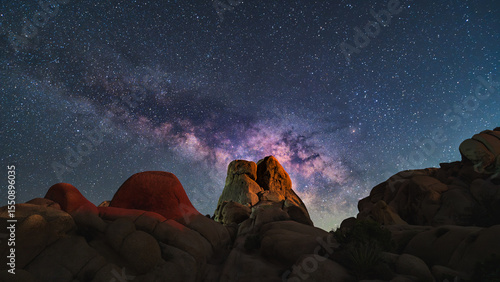 Cuadro en lienzo Milky Way Over Skull Rock at Night in Joshua Tree National Park