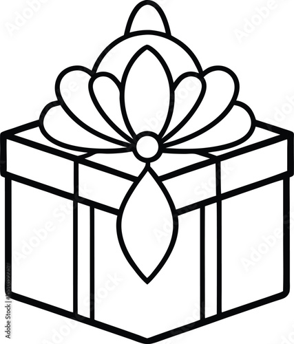 Ornate Line Art of Indian Gift Box with Cultural Motifs
