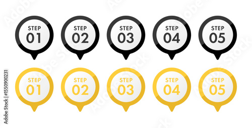 STEP・ステップ用の見出しデザインアイディア(あしらい タイトル 01 02 03 04 05 ベクター 編集可能)