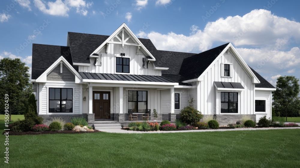 Obraz premium House exterior with white and light gray details creating understated elegance
