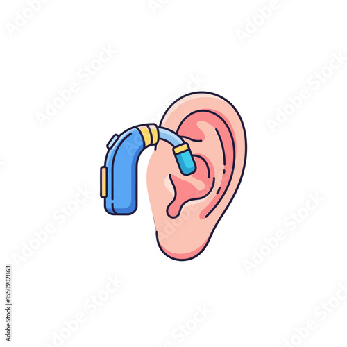 Assistive Hearing Aid A Flat 2D Vector Icon Depicting Auditory Support and Inclusivity