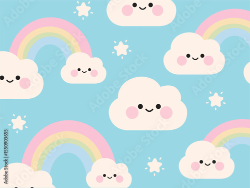 Kawaii Pastel Rainbow Sky Background