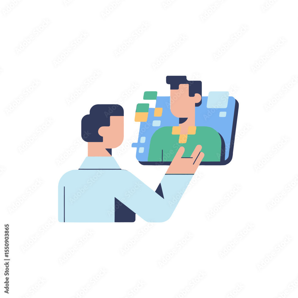 Modern Flat Illustration of a Person Viewing a Digital Profile Modern Flat Illustration of a Person Viewing a Digital Profile