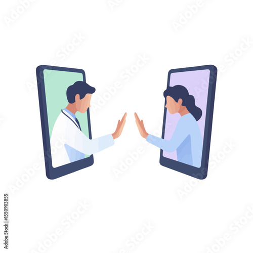 Modern Flat Illustration Doctor and Patient Virtual Consultation