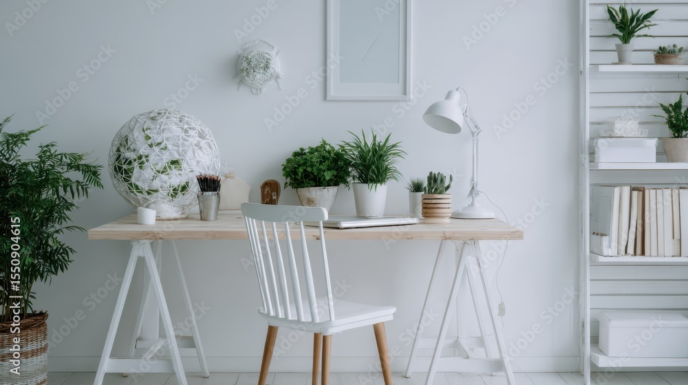 Fototapeta premium Simple modern workspace with white surroundings creating a stress-free, productive vibe