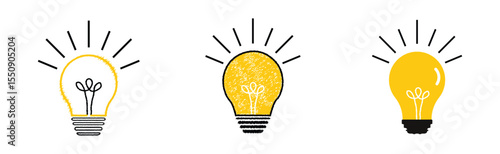 Linear Glowing light bulb on white background. Set icon in Doodle style. vector idea icon shape. innovative idea icon sign in flat style. vector illustration.
