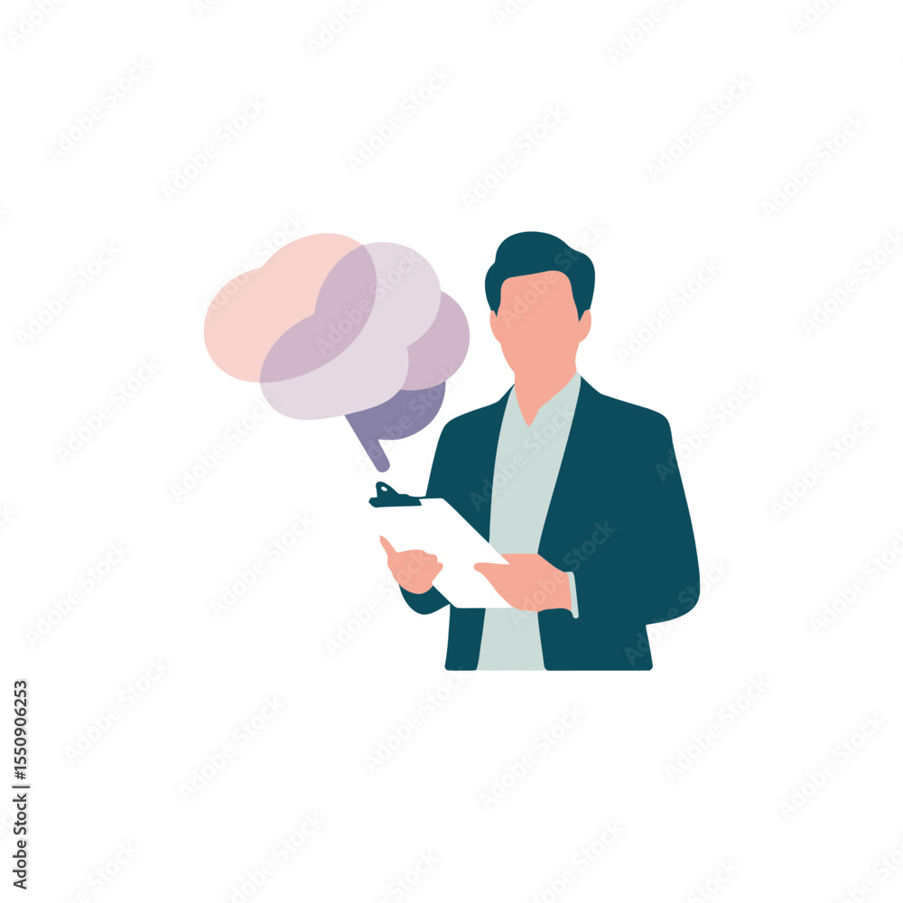 Mind Mapping Flat Illustration of a Businessman Reviewing Ideas Mind Mapping Flat Illustration of a Businessman Reviewing Ideas