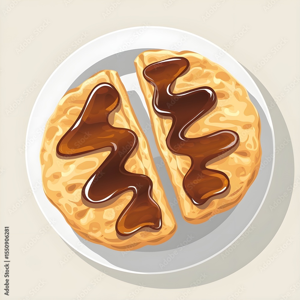 Fototapeta premium A buttery biscuit split in half with honey drizzled inside.