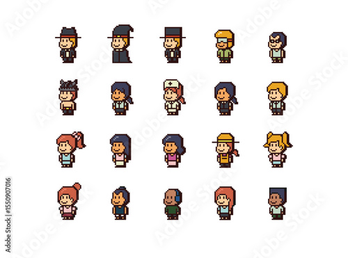 Cute pixel avatars colorful characters men and women