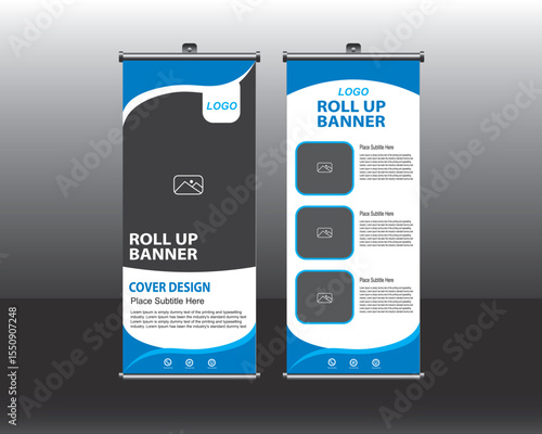 Roll up banner design, Roll up brochure flyer banner design template vector, abstract background, modern x-banner, rectangle size, editable template, double side, 3 spaces