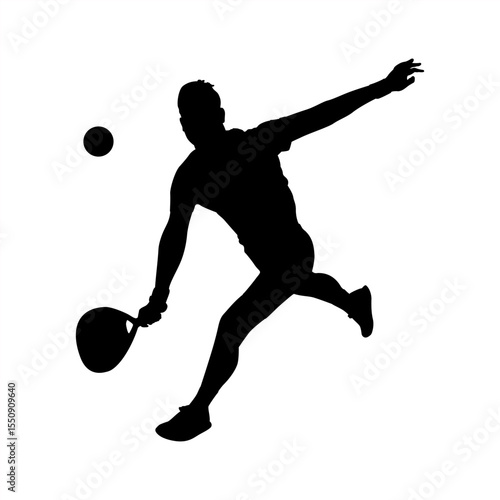 Dynamic Silhouette of Male Padel Player in Action, Energetic Man Hitting Ball Padel Sport Silhouette