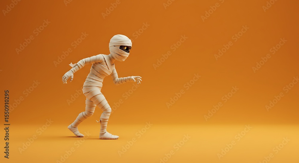 Fototapeta premium Wrapped cartoon figure on orange