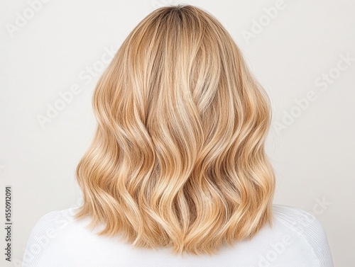 Blonde wavy hair, back view
