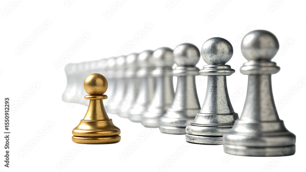A Gold Chess Pawn Stands Out From a Row of Silver Pawns Against a Black Background a Highly Realistic 3 D Render A Gold Chess Pawn Stands Out From a Row of Silver Pawns Against a Black Background a Highly Realistic 3 D Render
