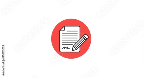 Agreement Icon: Document and Pencil on Red Circle