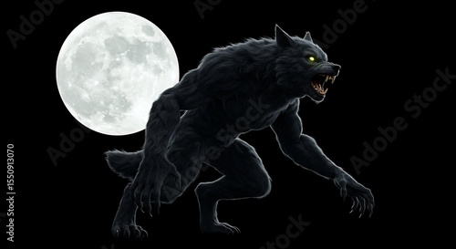 Furry werewolf silhouette under moonlight