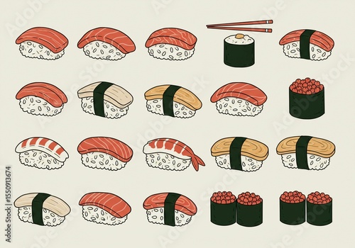 Variety of sushi illustration collection