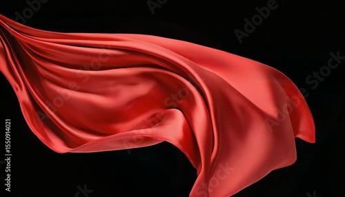 Flowing Red Silk Fabric in Motion on Black Background – Elegant Textile Animation