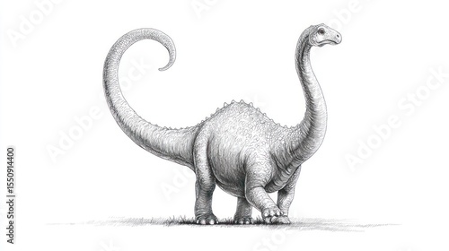 Fototapeta Naklejka Na Ścianę i Meble -  Detailed grayscale drawing of a long-necked dinosaur