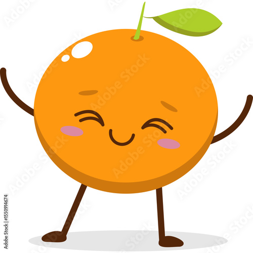 Cute orange character kawai vector for orange mascot. happy face, winking eye,. smile	
