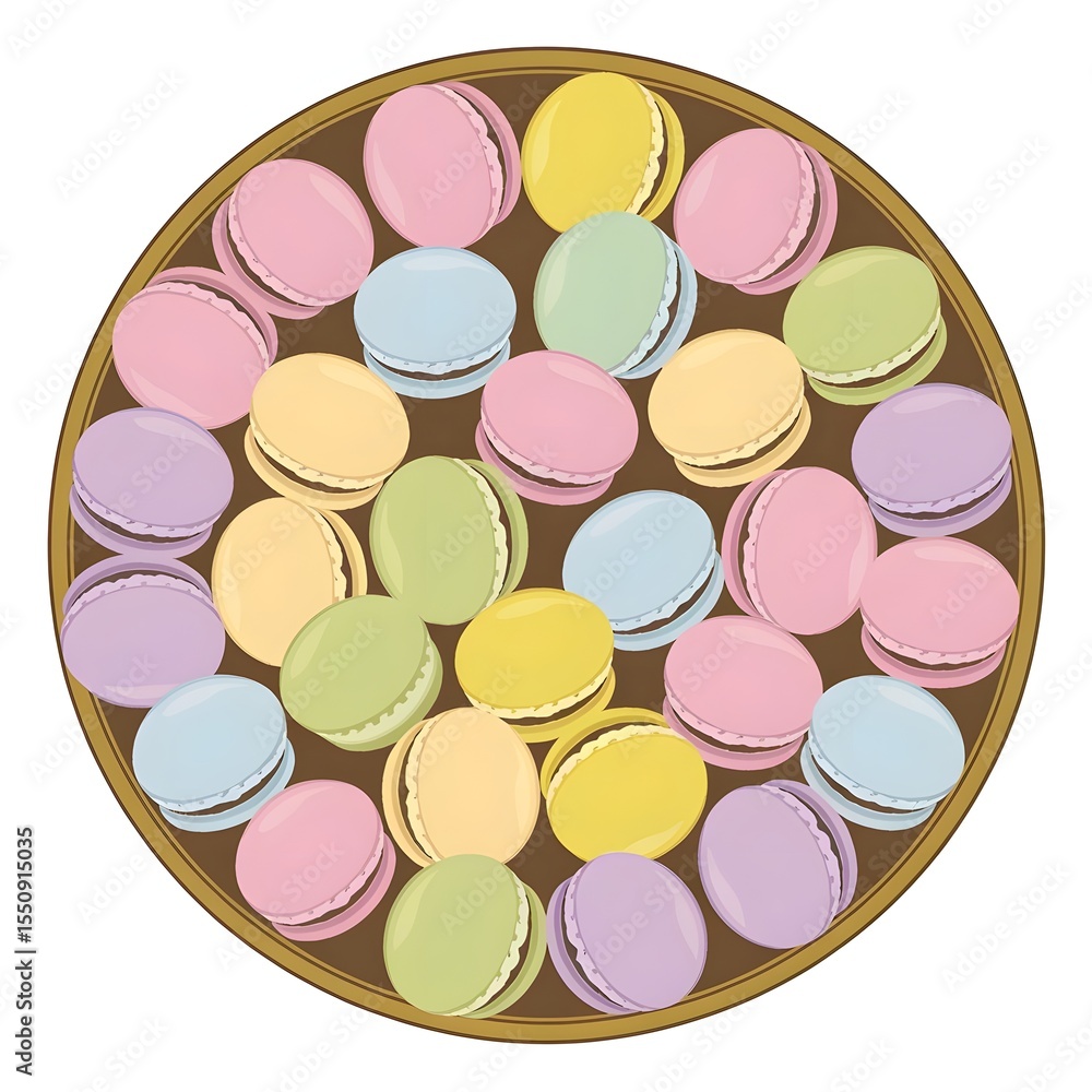 Naklejka premium Tray of colorful macarons in pastel hues.